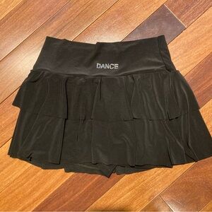 Girls Black Dance Tiered Layered Skirt with Biker Shorts Size YXL